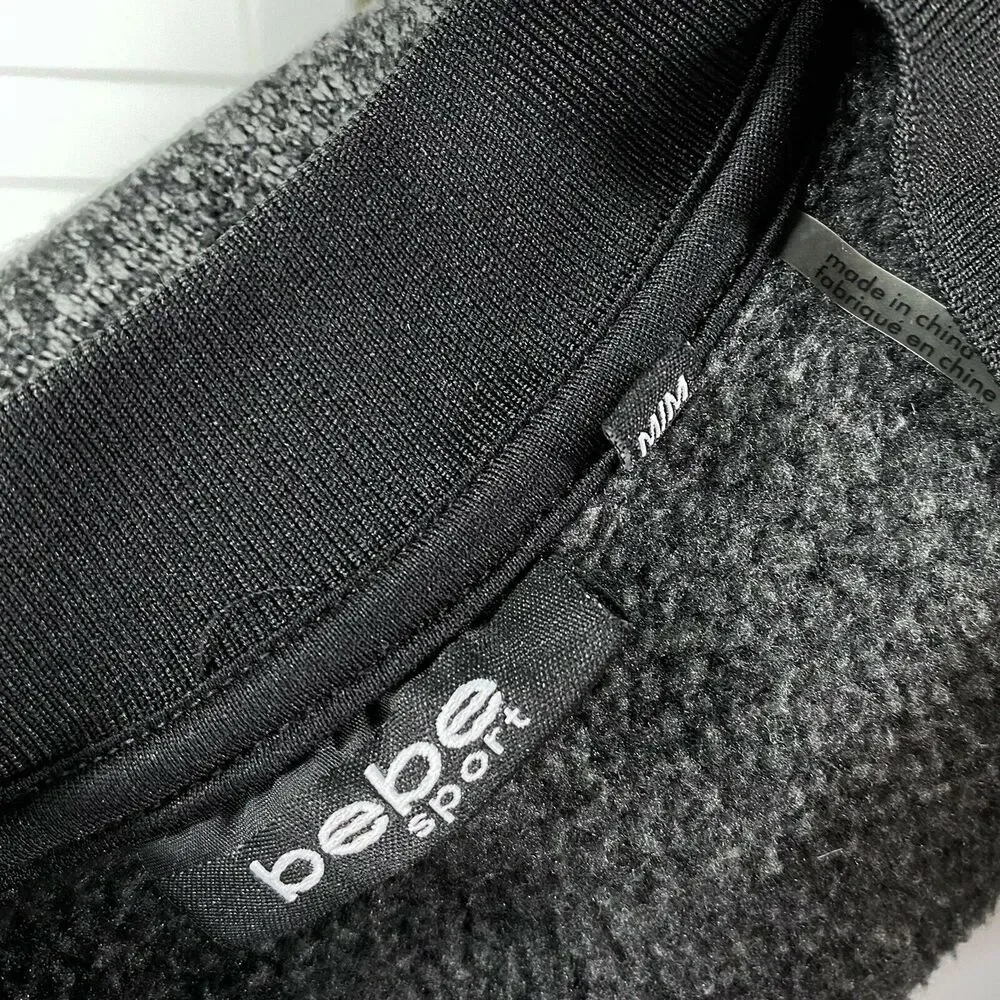 Bebe Sport Black Knit Jacket Scuba Sleeves Logo Patch Womens Size M Olympics '17